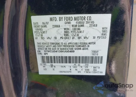 2008 Ford Escape Limited z USA, uszkodzony, nr VIN 1FMCU04138KA95489
